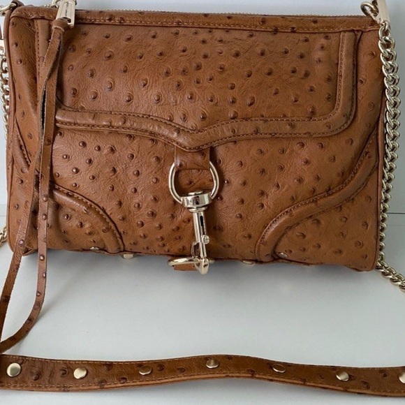 Rare Rebecca Minkoff Brown Gold Accents Ostrich Leather Crossbody Bag - Picture 1 of 8